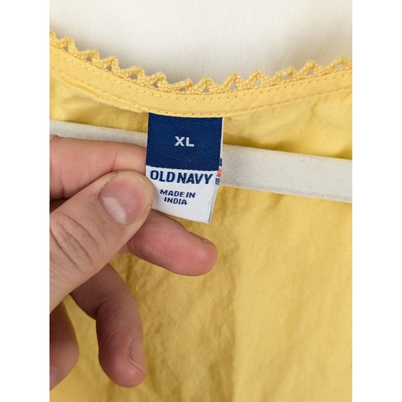 Cotton Peplum Blouse Lace Pintuck Button Yellow XL Boho Romantic Cottagecore Y2K - Picture 6 of 9